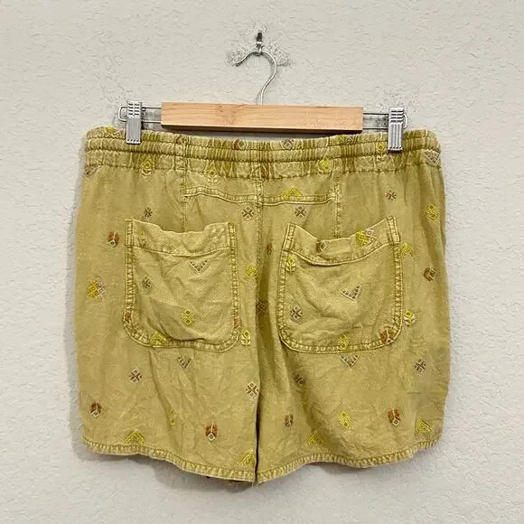 PILCRO ANTHROPOLOGIE Shorts Khaki Embroidered Drawstring Casual Beach - Picture 2 of 9
